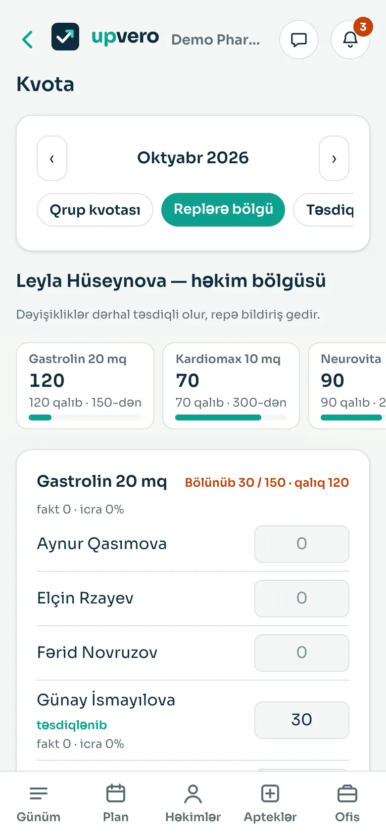 Kvota: həkimlər üzrə bölgü və qalıq