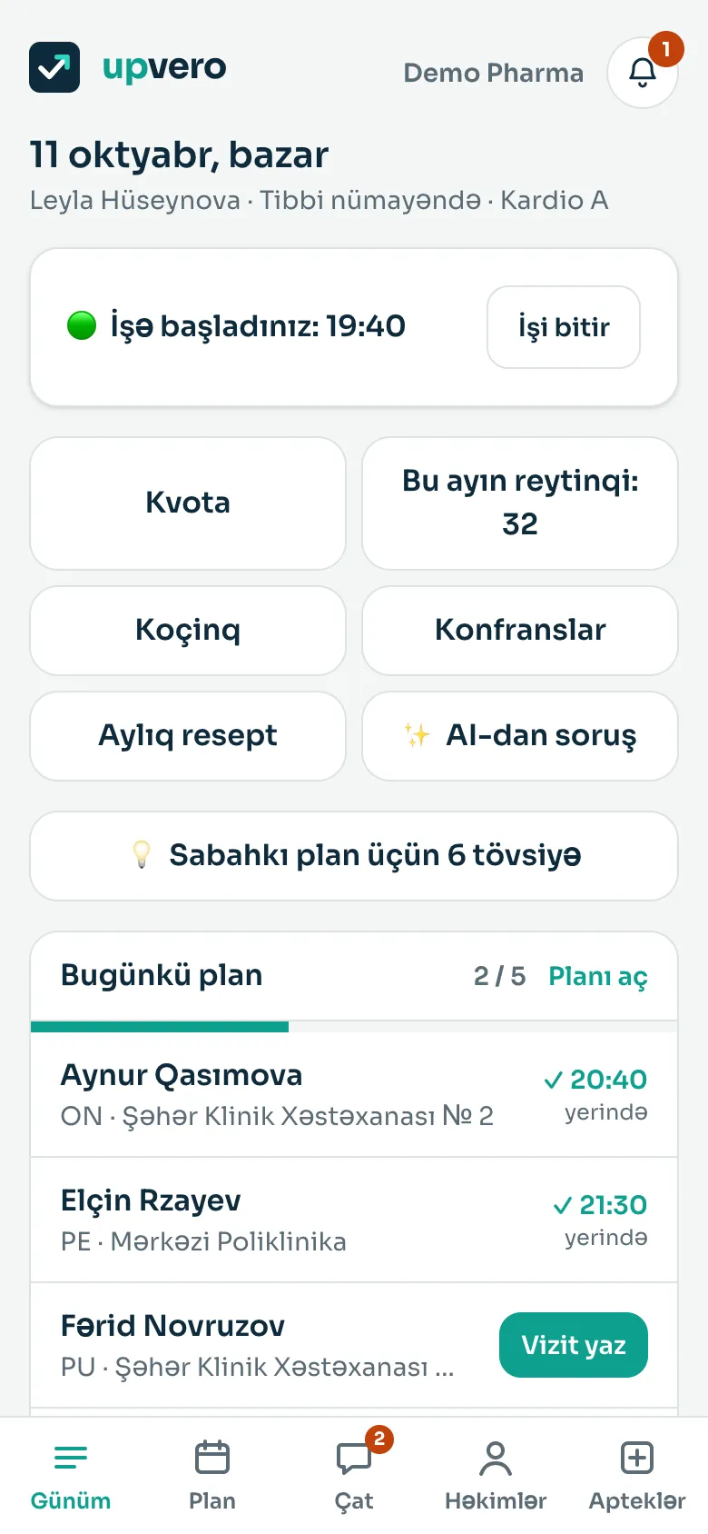 Günüm: nümayəndənin bugünkü planı və işə başlama